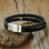 WM-B322 - Black Genuine Leather | 316 Stainless Steel Bracelet