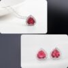 WS203 - Red Heart Shaped Pendant and Earring Set For Women