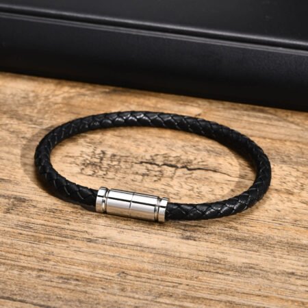 WM-B390 - Silver Genuine Leather | 316 Stainless Steel Bracelet