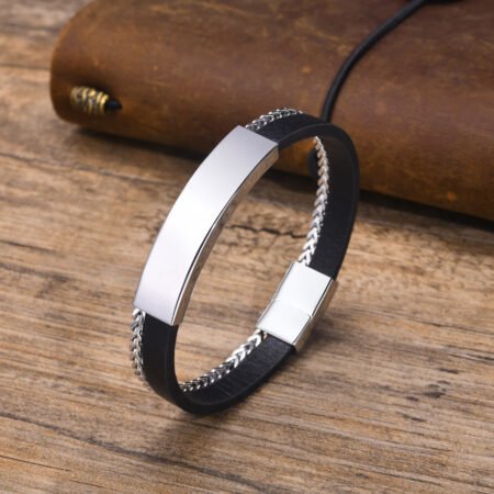 WM-B395 - Black Genuine Leather | 316 Stainless Steel Bracelet