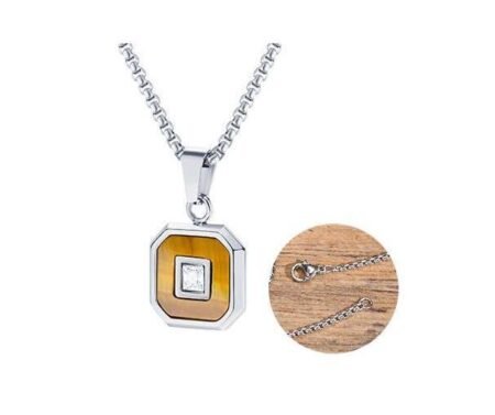 WM-P137 Silver Brown Men, Women Necklace Pendant with Chain