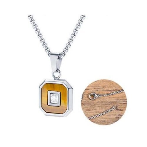 WM-P137 Silver Brown Men, Women Necklace Pendant with Chain