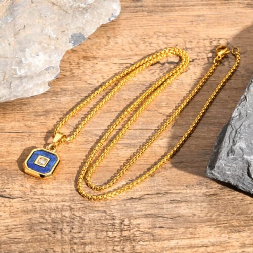 WM-P137 Golden Blue Men, Women Necklace Pendant with Chain