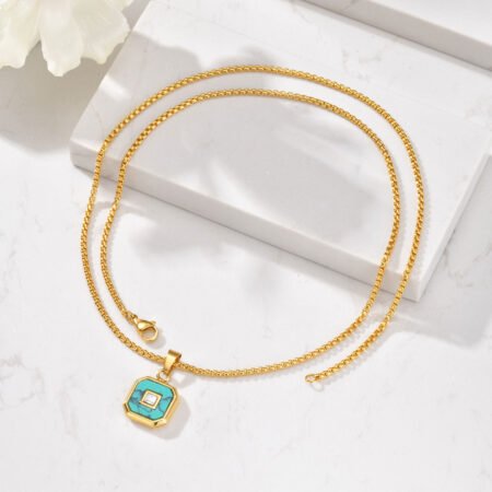 WM-P137 Golden Tourquise Men, Women Necklace Pendant with Chain