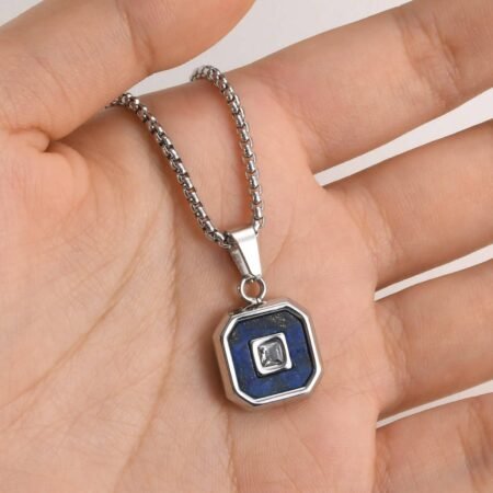 WM-P137 Silver Blue Men, Women Necklace Pendant with Chain