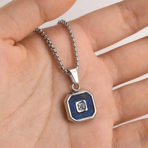 WM-P137 Silver Blue Men, Women Necklace Pendant with Chain